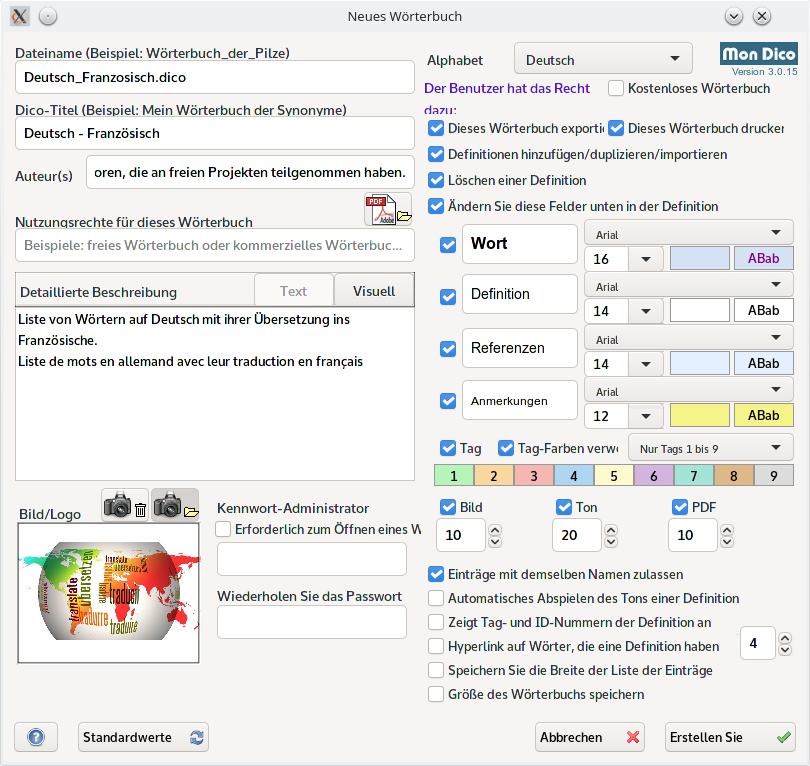 Erstellen eines Wörterbuchs