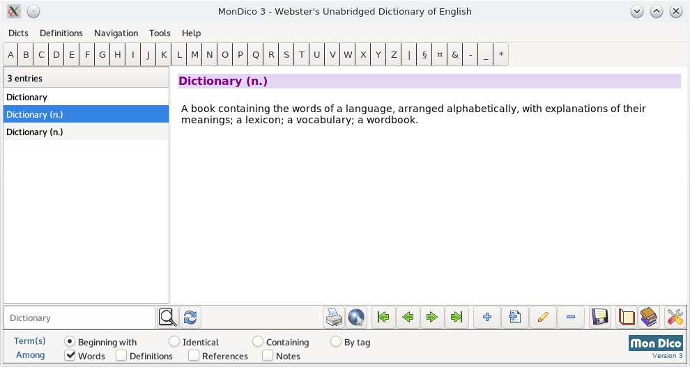 Meaning of Dictionary in Webster's Unabridged Dictionary of English