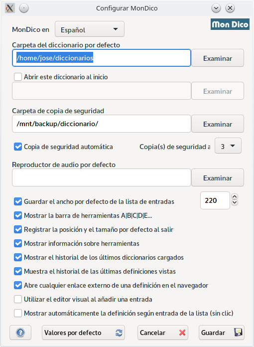 Cuadro de diálogo de configuración