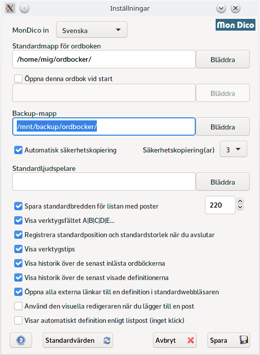 Ställ in MonDicos inställningar